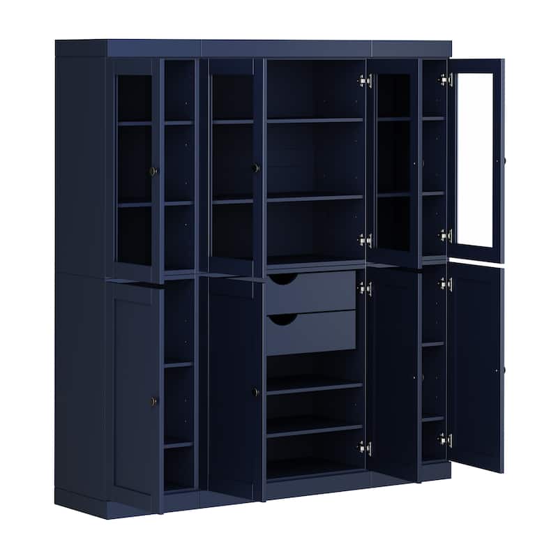 Palace Imports 100% Solid Wood 65" Pantry Cabinet with Clear Glass, Shaker Doors, 2-Drawers and Adjustable Shelves