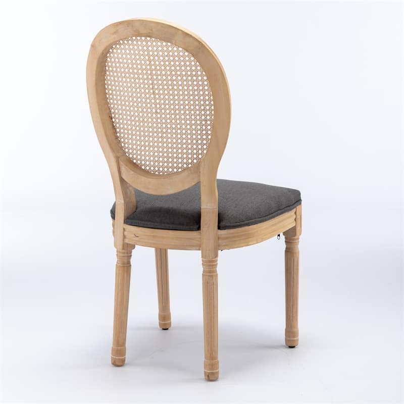 Antique Painting Linen Fabric Rattan Back Dining Chair (Set of 2)