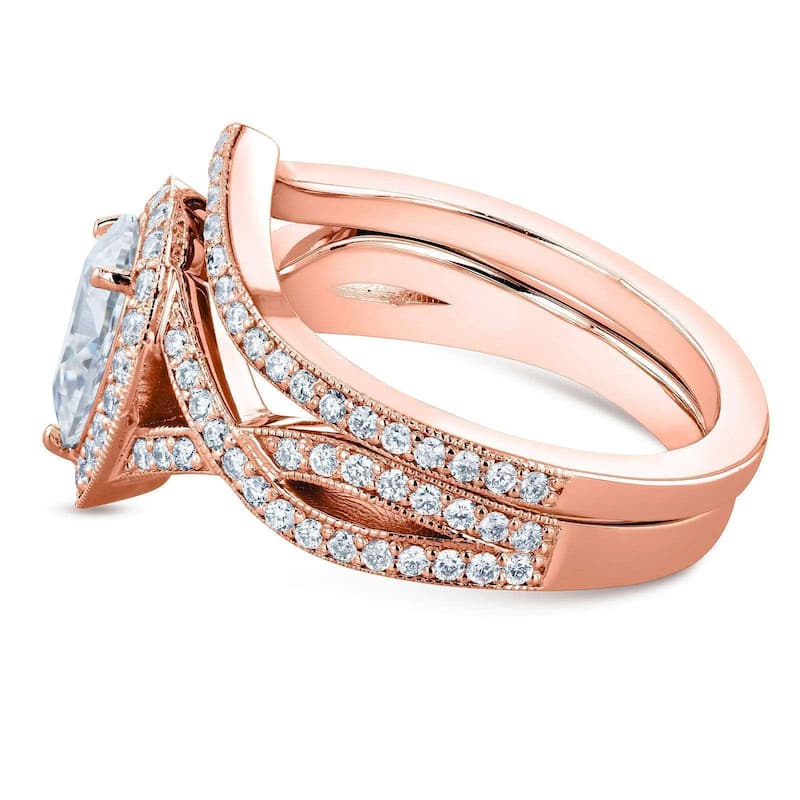 Kobelli 1.3 Carat Lab Grown Diamond Solid 14k Gold Pear Halo Crossover Venus Bridal Set