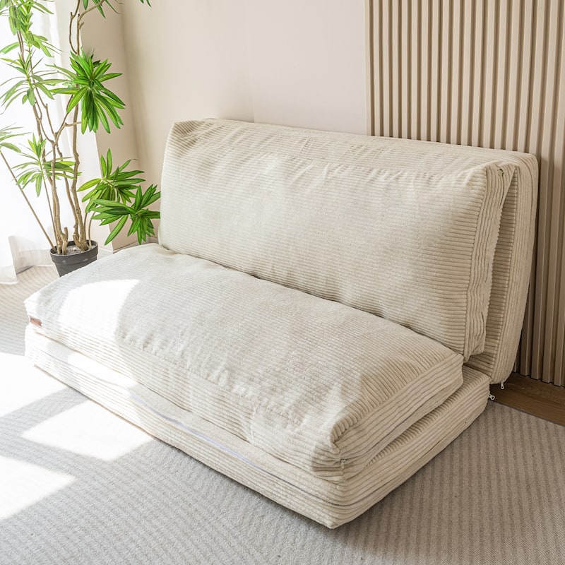 Corduroy Bean Bag Folding Sofa Bed - Beige - Small