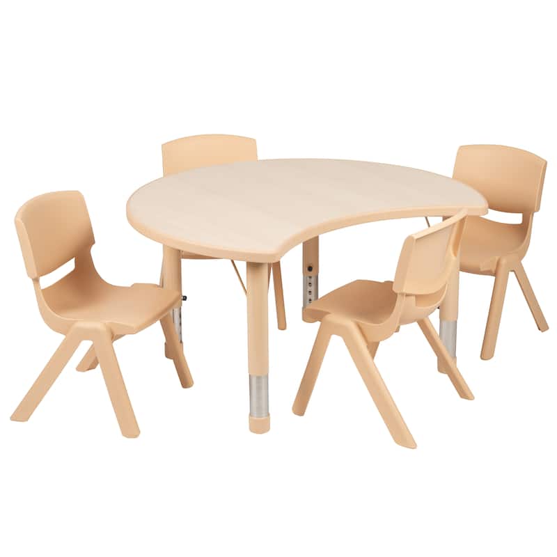 25.125"W x 35.5"L Crescent Plastic Adjustable Kids Table Set - 4 Chairs - Natural