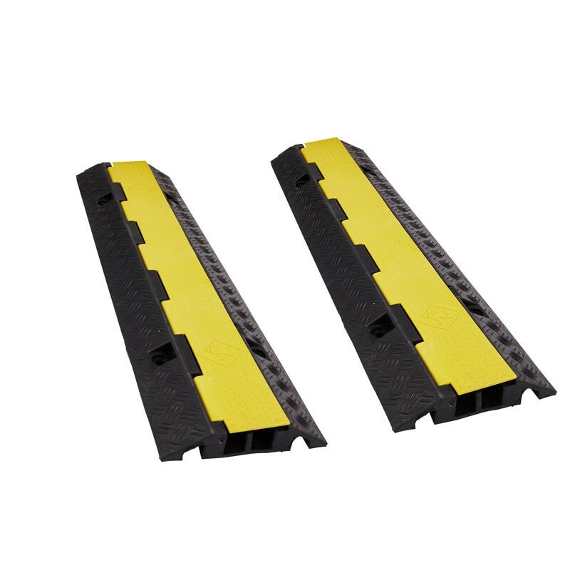 2Pcs 22000 lbs Capacity Driveway Rubber Traffic Speed Bumps Cable - N/A - Yellow/Black