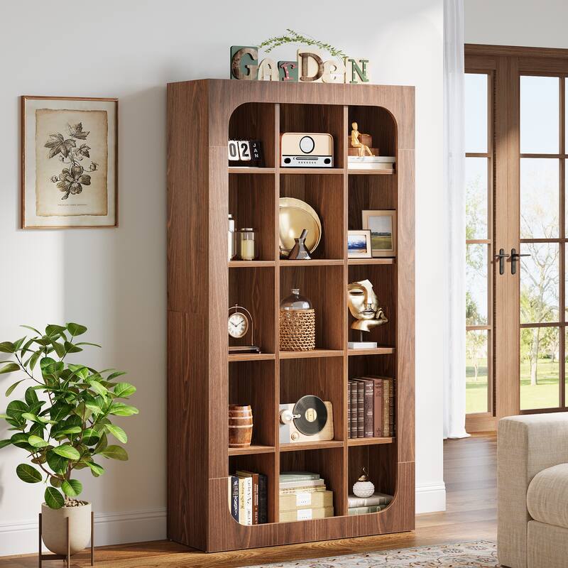 70.8-Inch Rustic Cube Bookshelf with 15 Open Shelves