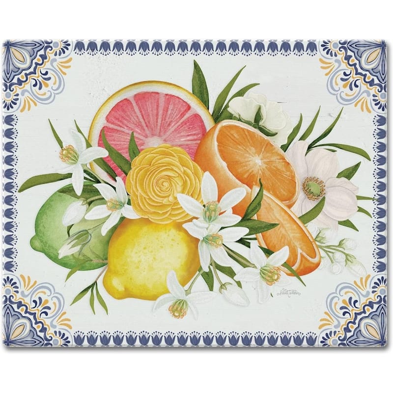 Mediterranean Citrus 3mm Heat Tolerant Tempered Glass Cutting Board 15” x 12” Manufactured in the USA Dishwasher Safe - Multi