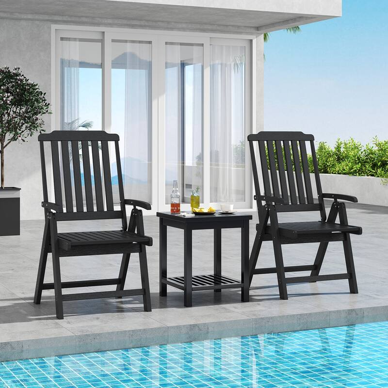 Gymax 2PCS Foldable Patio Chair w/Armrest Curved Back Slatted Seat for