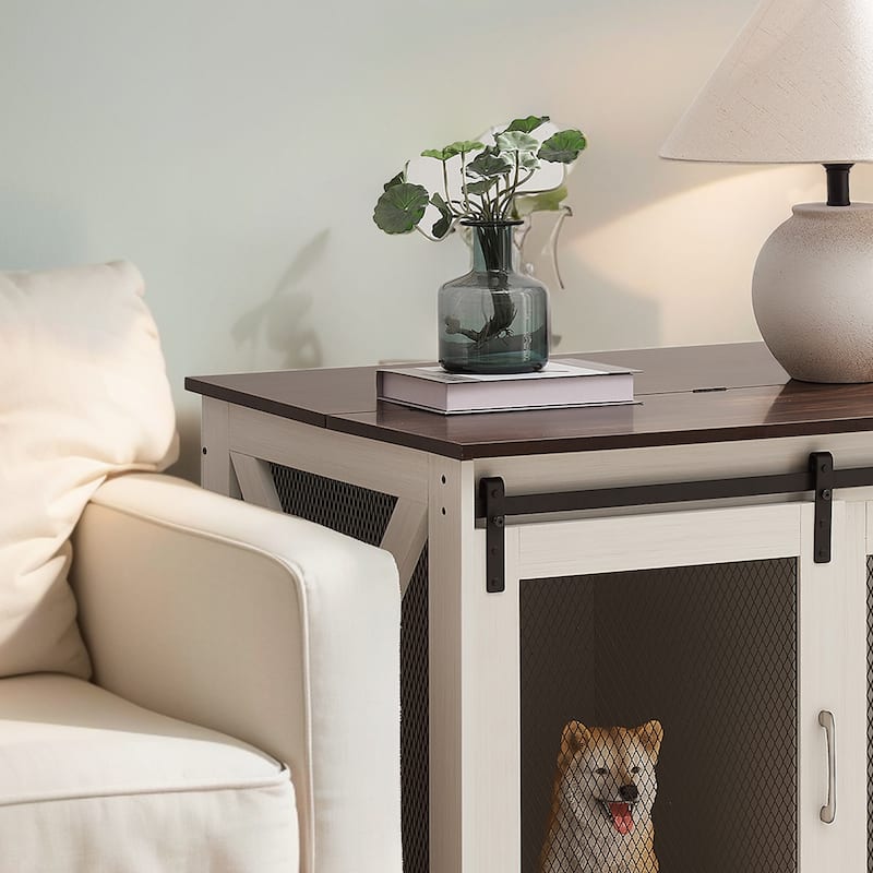 37'' Farmhouse Dog Crate Furniture Side End Table,Kennel Indoor