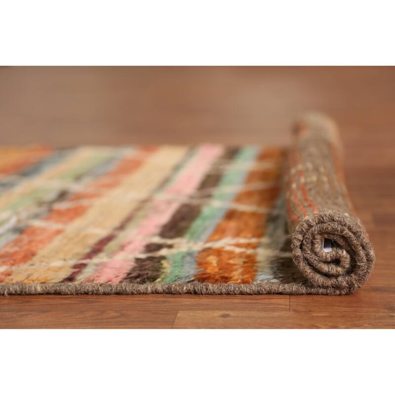 Striped Moroccan Oriental Runner Rug Handmade Wool Carpet - 3'0" x 10'2"