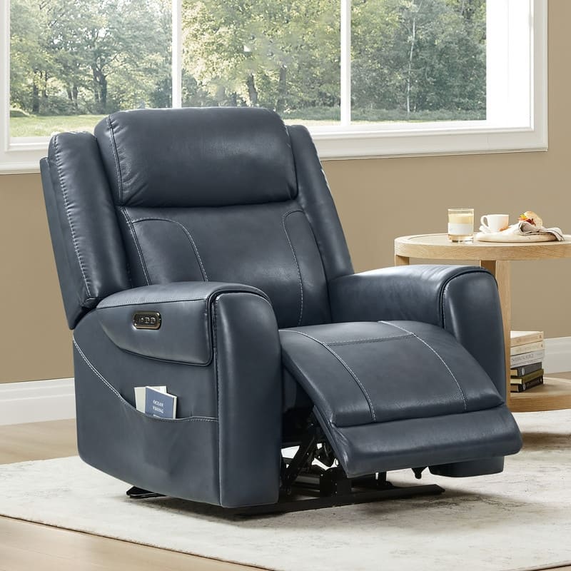 Spruce & Spring Leo Dual Motor Genuine Leather Power Recliner With Power Headrest