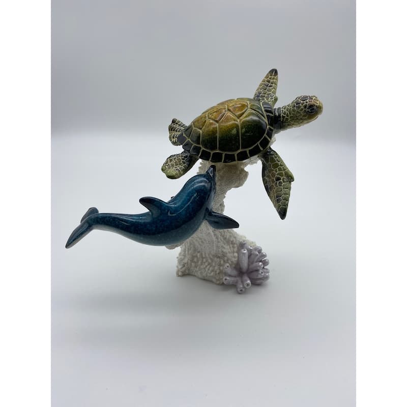 Glazed Dolphin and Turtle on Coral Figurine