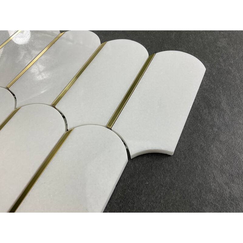 Thassos White & Gold Metal Novelty Mosaic Wall & Floor Tile - 1 Case (10 Sheets)