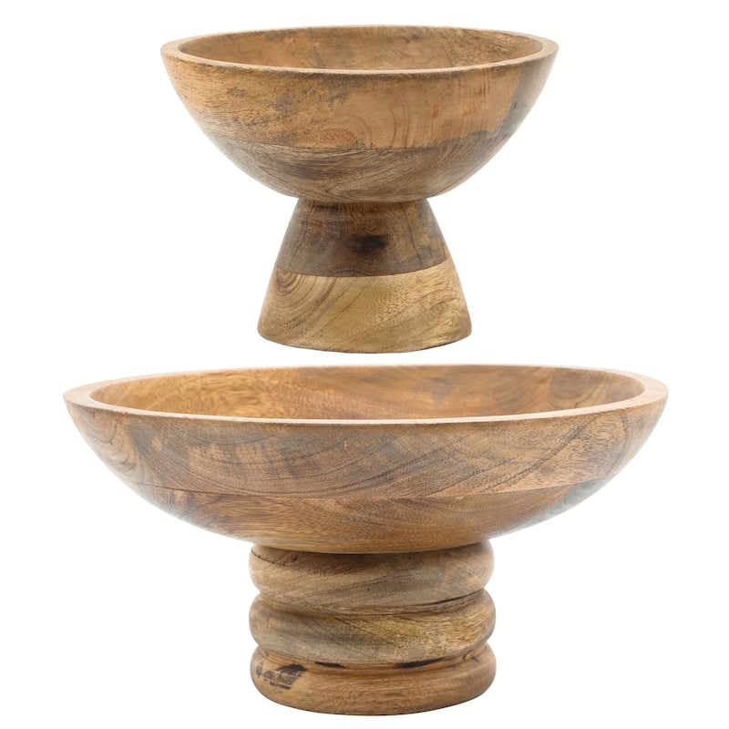 Handmade Wood Bowl with Turned Ring Pedestal, Decorative Kitchen and Home Decor, Natural, 12 L x 12 W x 5 H - 12" x 12" x 5"