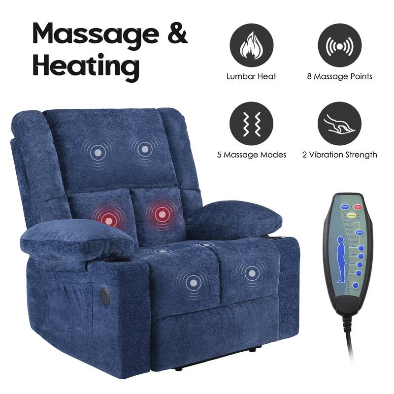 Power Lift Recliner Chair with Massage and Heat for Elderly People, USB Ports and Cup Holders