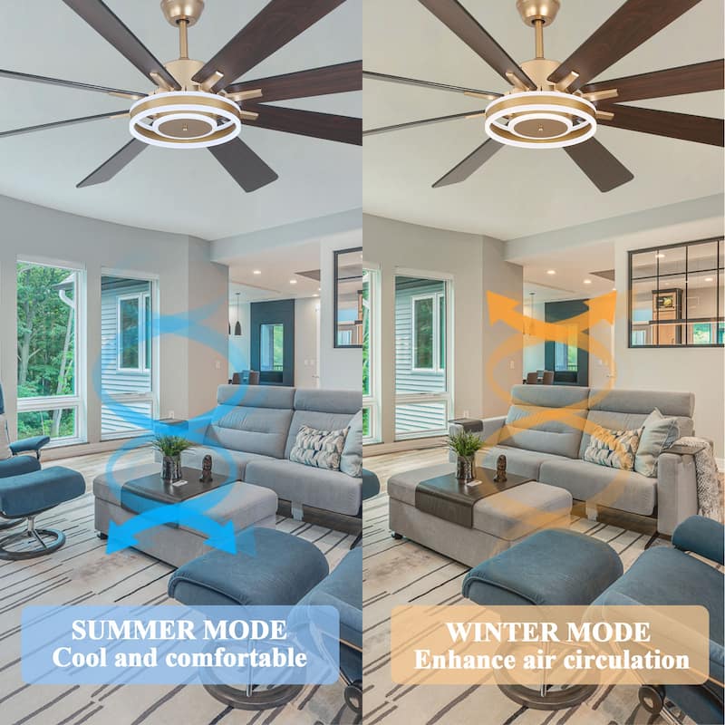 Cusp Barn 72" Modern LED Ceiling Fan with Lights and Remote, Reversible 6 Speeds Chandelier Ceiling Fan for Large Room