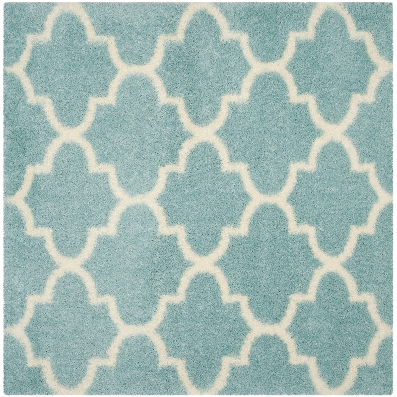 SAFAVIEH Montreal Shag Rosalyn 2-inch Thick Rug - 6'7" Square - Light Blue/Ivory