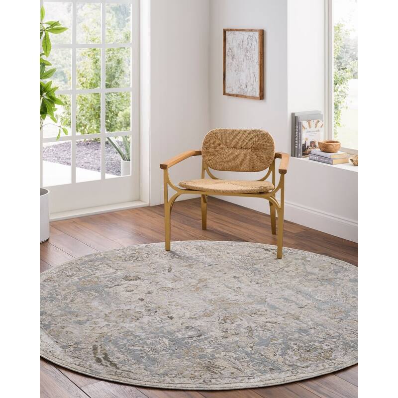 Livabliss Brunswick Traditional Area Rug - 7'10" x 7'10" Round - Tan/Grey