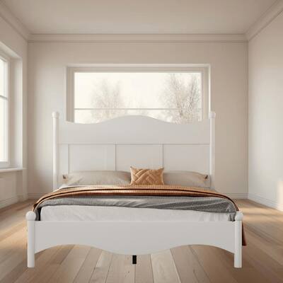 Queen Size Elegant Wood Platform Bed Frame, Retro Style, No Box Spring Needed, Sturdy Wooden Slat Support, Bedroom Furniture