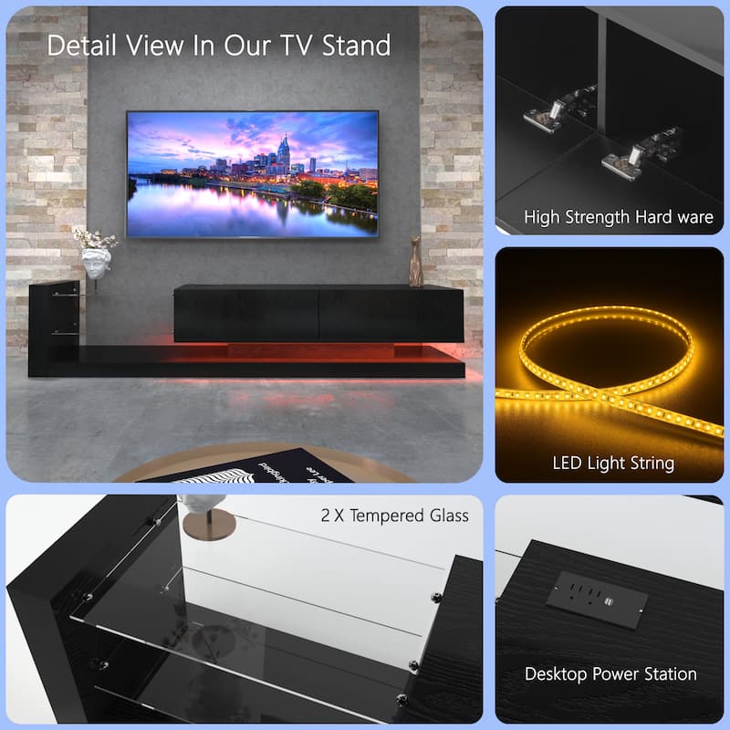 LED TV Stand for 55 65 75 Inch TV, Modern Entertainment Center Equipped with Power Outlet, 50 60 70 Inch TV Console for Homes