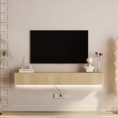 Floating TV Stand Wall Mounted with 16 Color LEDs, Floating TV Cabinet Entertainment Center for 55 60 65 Inch TV