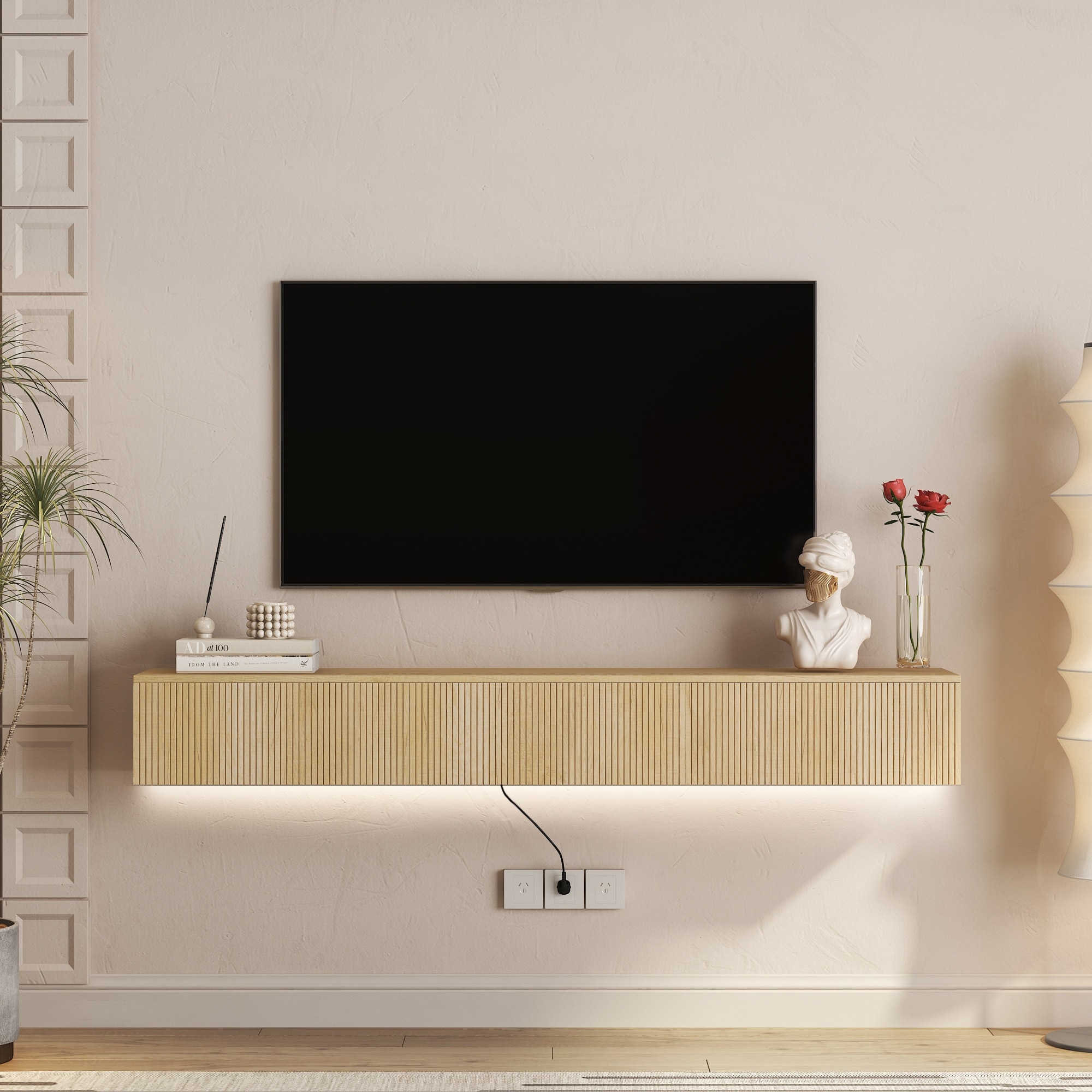 Floating TV Stand Wall Mounted with 16 Color LEDs,69" Modern TV Stand, TV Cabinet Entertainment Center for 55 60 65 Inch TV