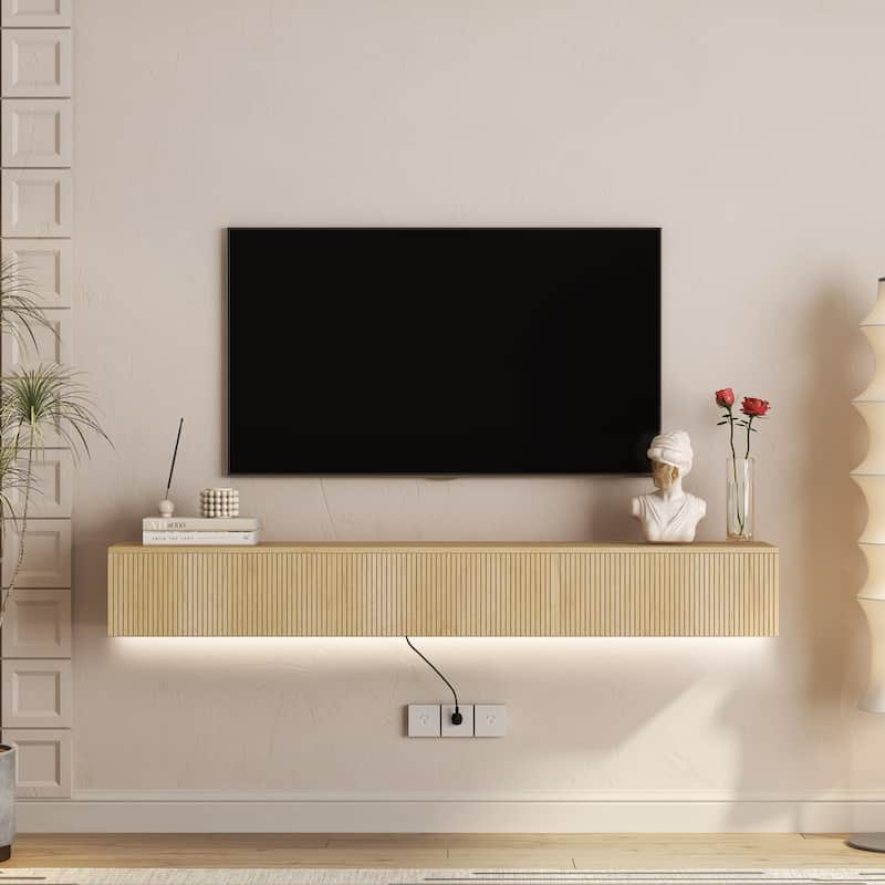 Floating TV Stand with 16 Color LED Lights, Wall Mounted TV Console Table Entertainment Center for 55 60 65 Inch TV