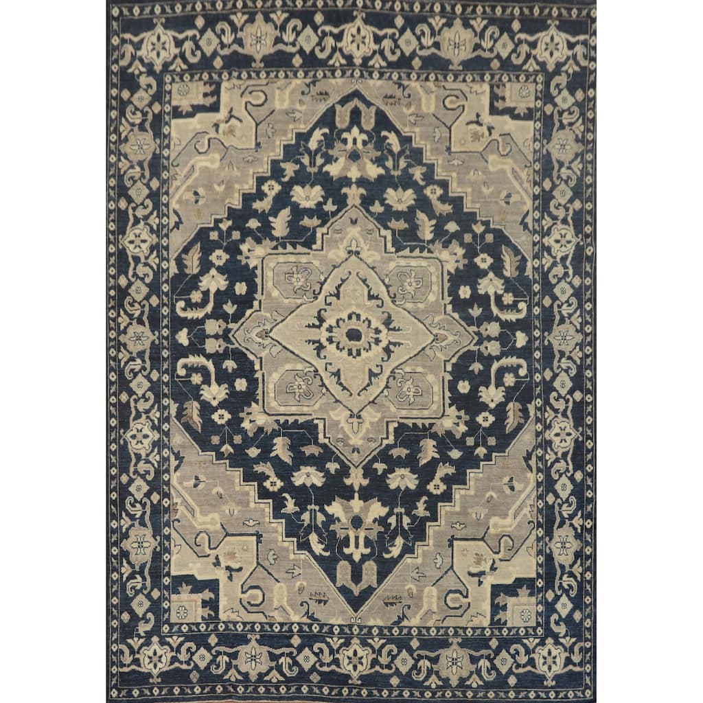Vegetable Dye Wool Oushak Turkish Area Rug, Floral Geometric Carpet - 10' 0'' X 8' 0''
