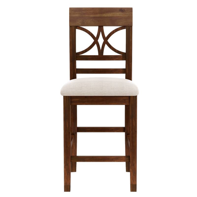 6-Piece Wood Counter Height Dining Table Set with Storage Shelf, Kitchen Table Set with Bench and 4 Chairs,Rustic Style Cushion