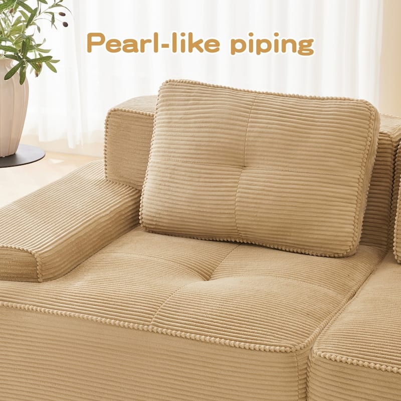 L-Shaped Premium Modular Corduroy Sectional Sofa with Movable Ottoman