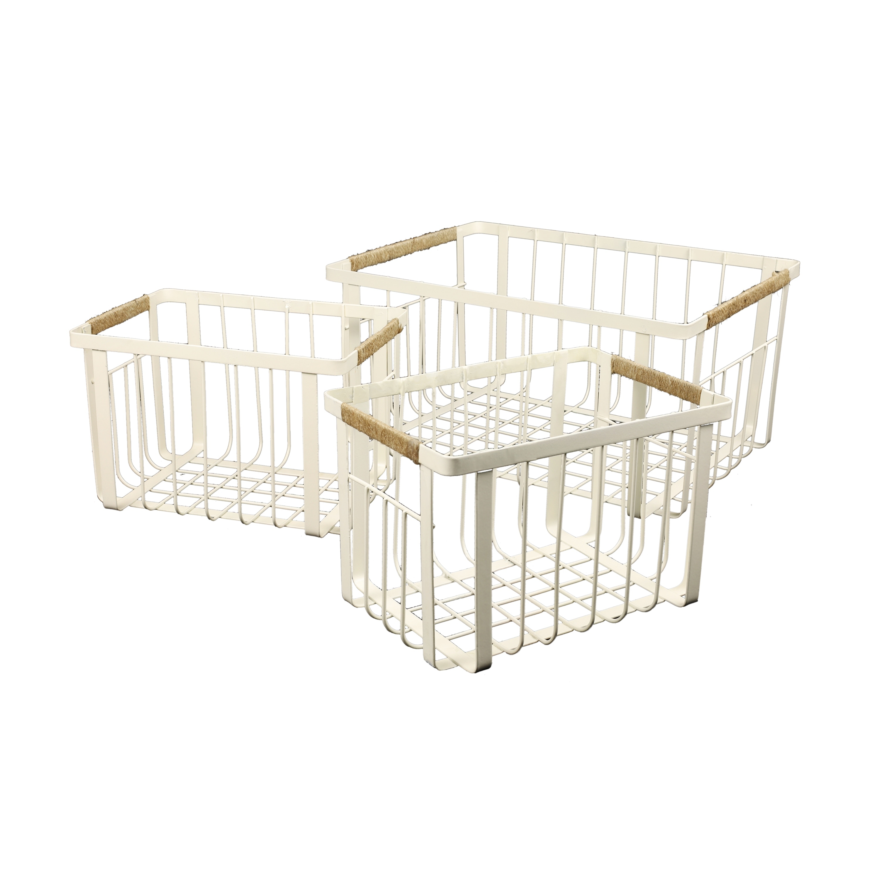 happimess Henley Set of 3 Vintage Wire Baskets with Jute Handles