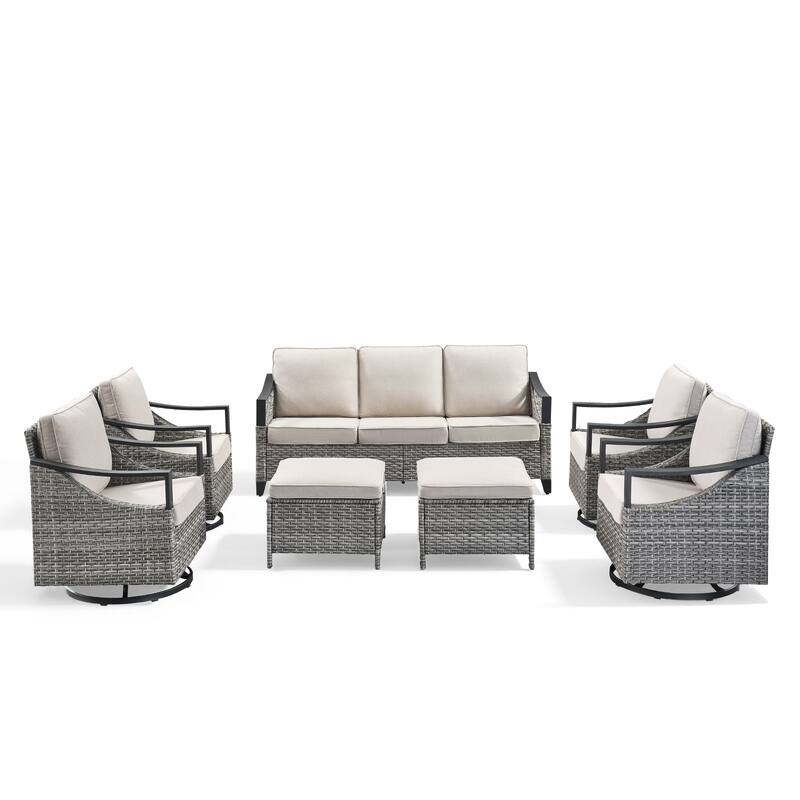Pocassy 7-Piece Outdoor Patio Sofa Swivel Glider Chairs with Ottoman