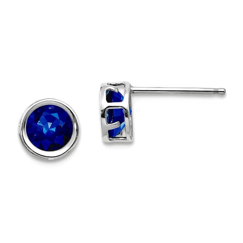 Curata 14k White Gold 5mm Bezel Gemstone Birthstone Stud Earrings - Sapphire