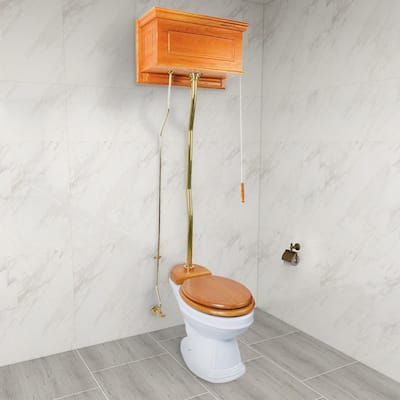 High Tank Toilet - White Ceramic Tank, White Elongated Bowl and Brass Z Pipe Renovators Supply