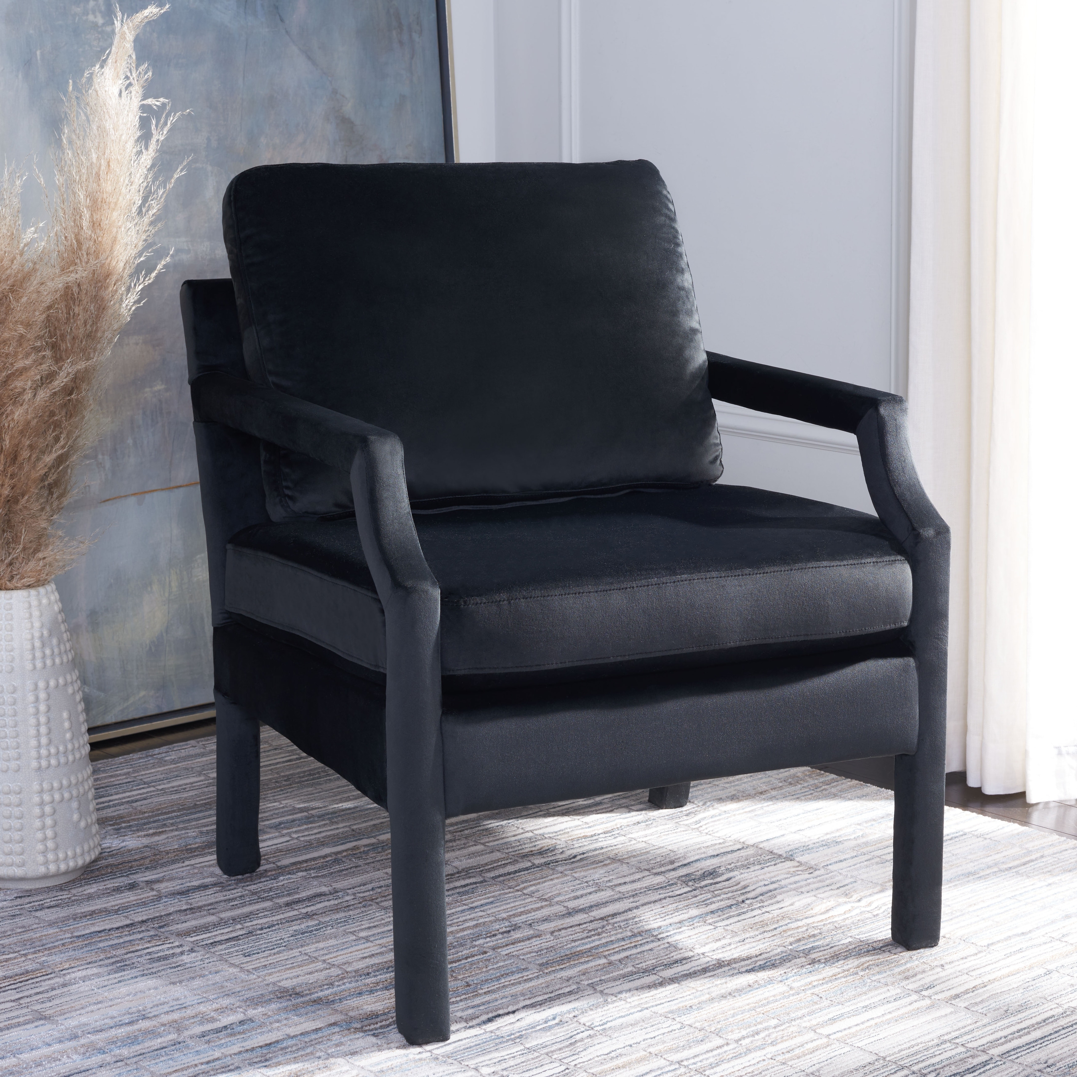 SAFAVIEH Corda Upholstered Velvet Arm Chair - 25.8" W x 29.1" L x 35" H - 26Wx29Dx35H