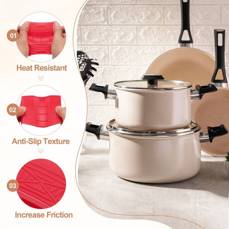 4 Pcs Silicone Assist Hot Pan Handle Holder, Square Edge Arc