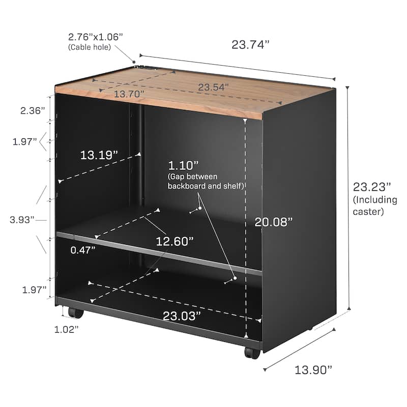 Yamazaki Home Mobile Hideaway Storage Cart, Steel and Wood, Wheels - L 13.9 x W 23.74 x H 23.23 inches