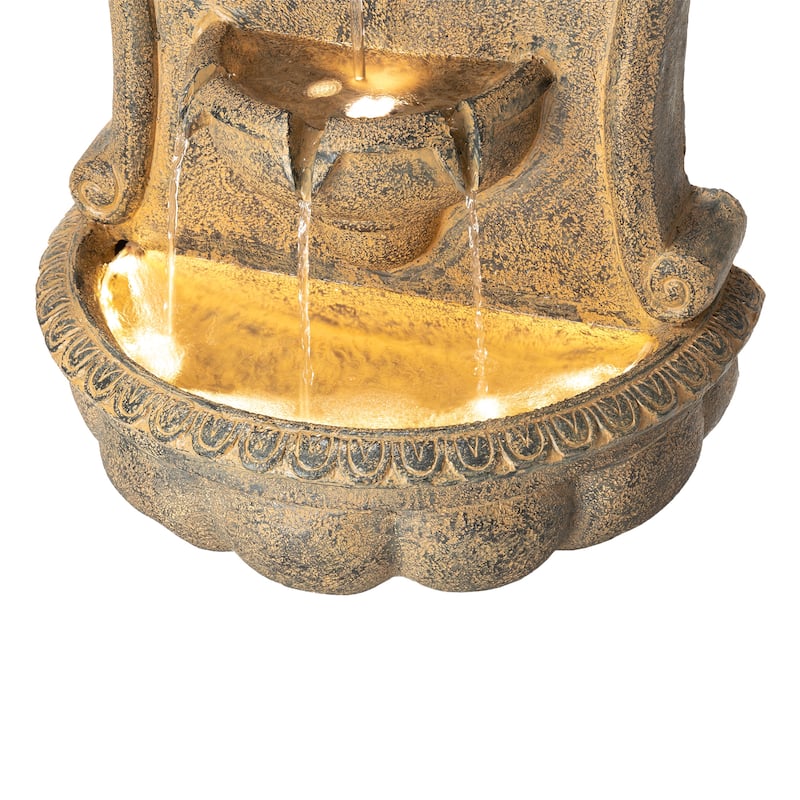 Glitzhome European 2-Tier Sculptural Resin LED Outdoor Wall/Floor Fountains