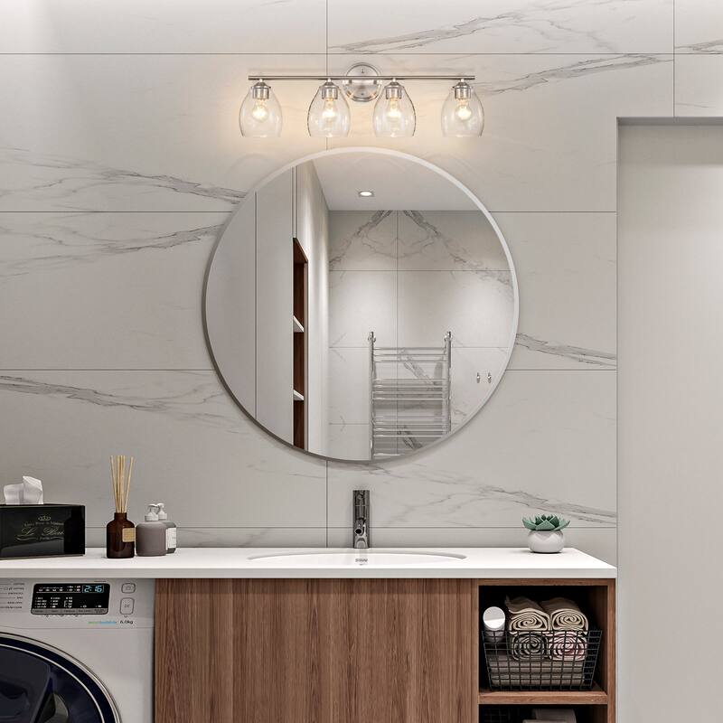 Brushed Nickel 3-Light/4-Light Vanity Light with Bell-shaped Seedy Glass Shades