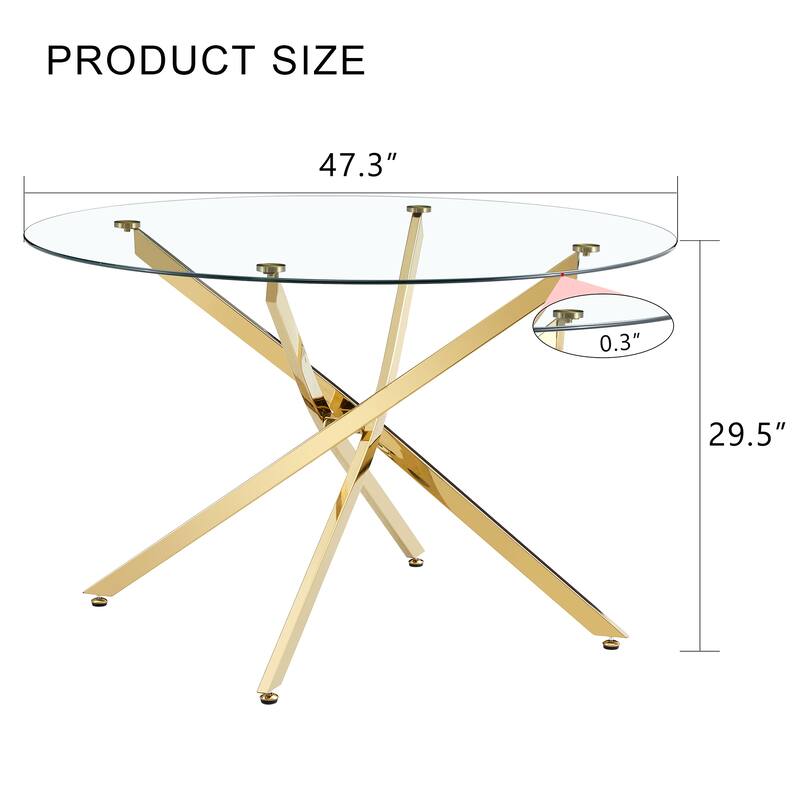 Round glass dining table suitable for 2-6 people: Modern minimalist style round transparent tempered glass table