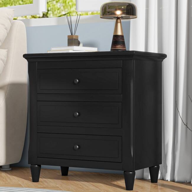 Nightstand, Side Tables With 3 Drawers - Black