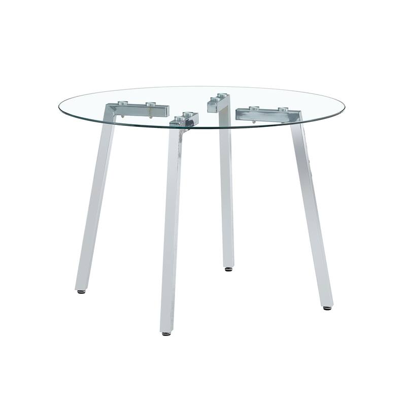 Roomfitters Round Glass Dining Table with Transparent Top and Silver Metal Legs for Kitchen Dining or Living Room
