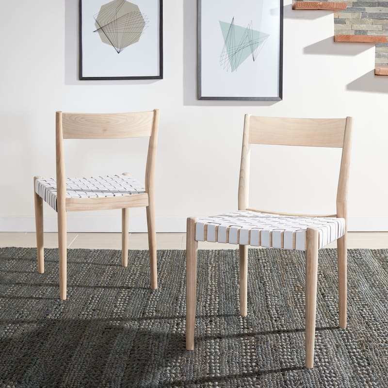 SAFAVIEH Myrle Leather Dining Room Chair (Set of 2) - 18.5" W x 20" L x 31.5" H - 19Wx20Dx32H - White/Natural