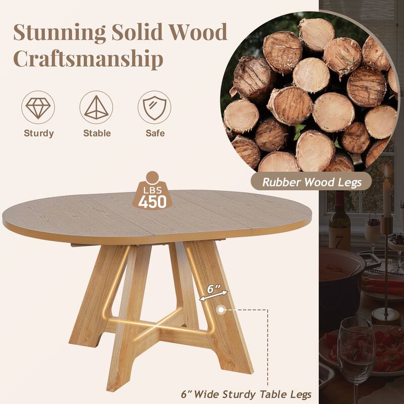 Roomfitters 5-Piece Extendable Round Dining Table Set with Removable Leaf and 4 Upholstered Chairs