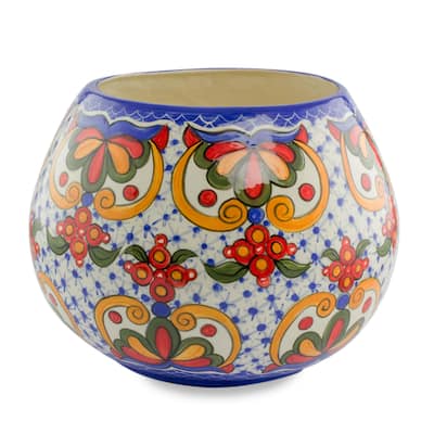 Novica Handmade Florid Sheen Ceramic Vase