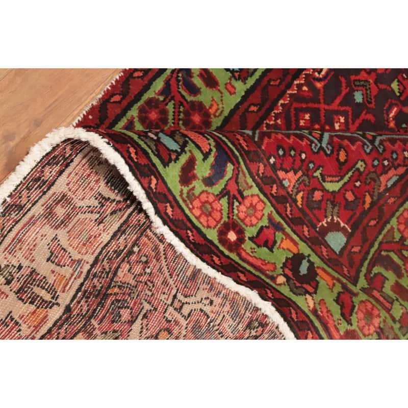 Hand Knotted Oriental 100% Wool Carpet Traditional Geometric Oranges & Rust Hamedan Runner Rug - 9' 7'' X 3' 1''