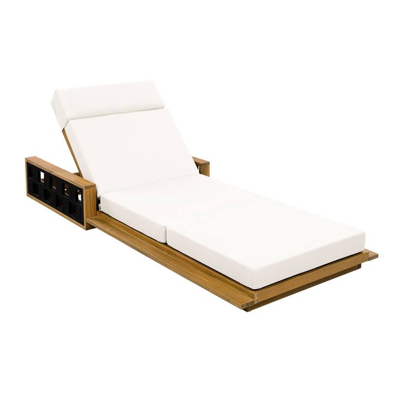 Christopher Knight Home - Modern Outdoor Solid Wood 4-Fold Adjustable Backrest Chaise Lounge with Rope Accents & Foam Cushion