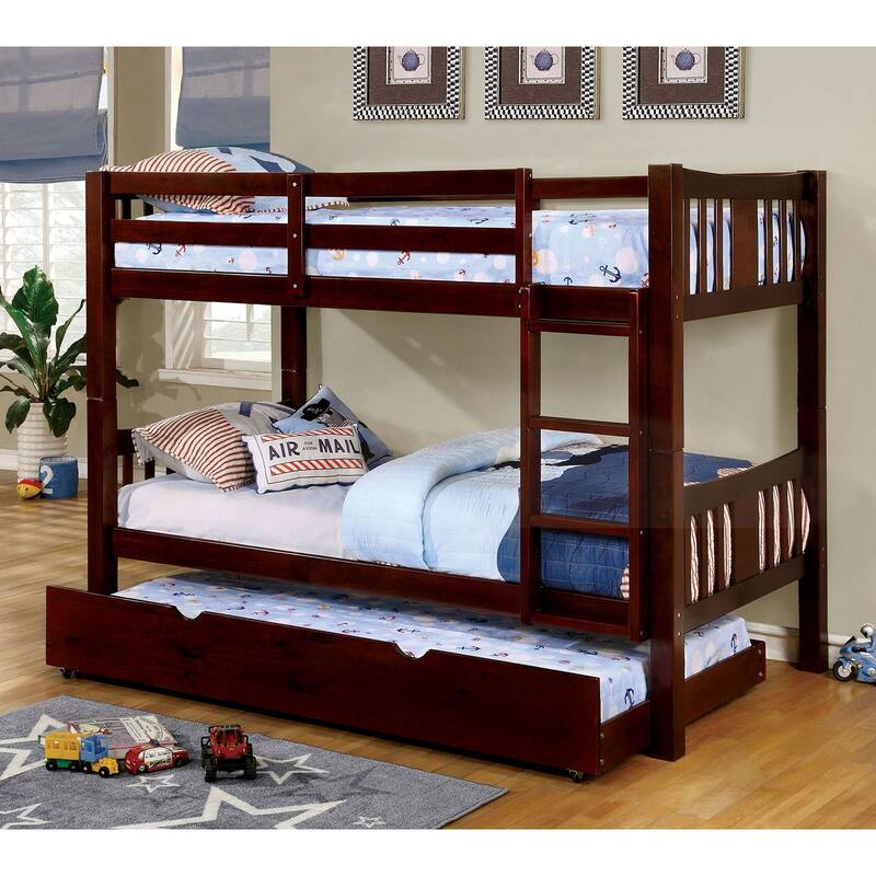 Twin Over Twin Transitional Bunk Bed with Attached Ladder, Dark Walnut Finish - Dark Walnut