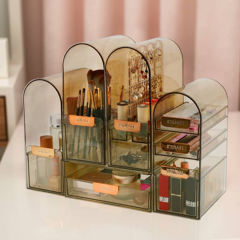 Makeup Organizer Dust-proof Makeup Organizer for Vanity Holder for Lotions Brown - 6.69"x3.94"x9.84"