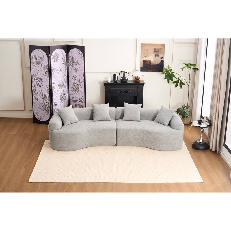 Modular Curved Sectional Sofa, Full Compression 4-Seater Foam Couch, Chenille Boneless Cloud Sofa for Living Room, Bedroom