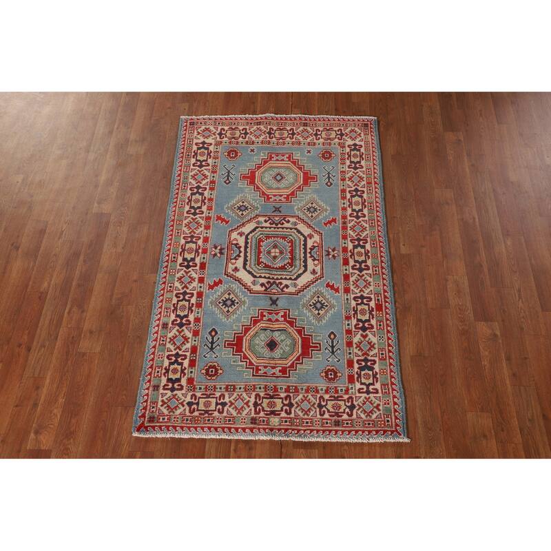 Light Blue Kazak Accent Rug Hand-Knotted Wool Carpet - 3'0"x 5'1"