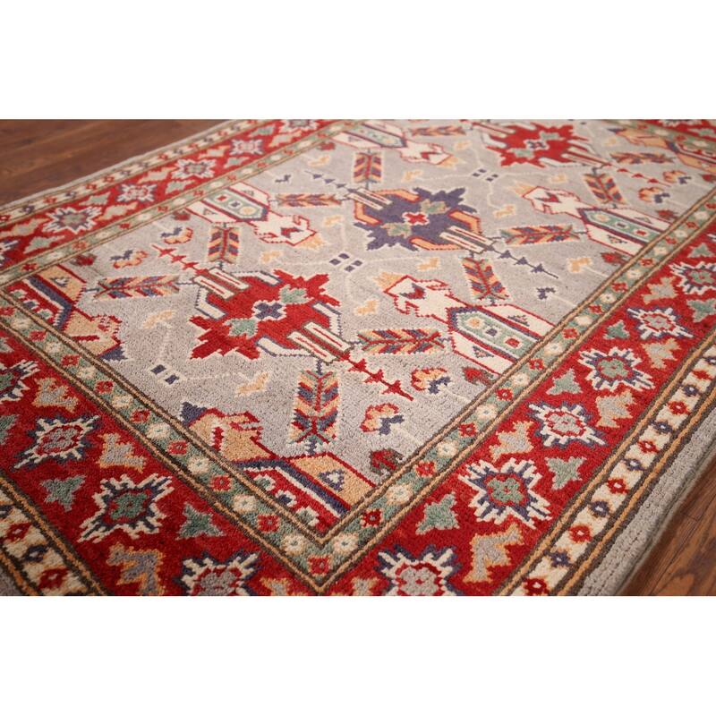 Beige Geometric Kazak Foyer Rug Handmade Wool Carpet - 2'9" x 4'2"
