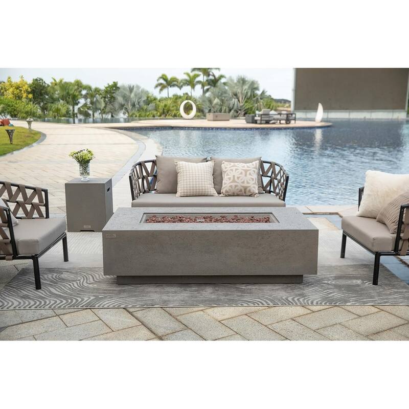 Madison 60" Rectangular Travertine Fire Pit Table by AMS Fireplace